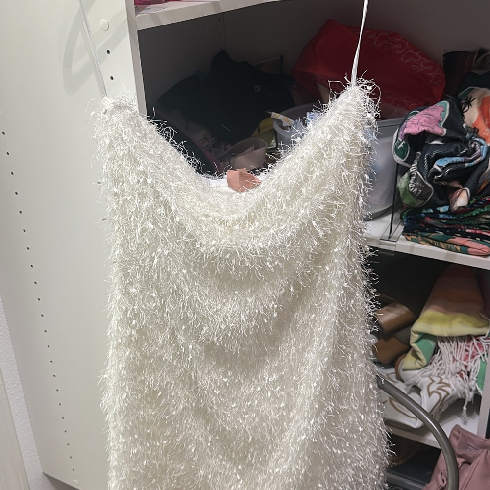 Show Me Your MuMu White Fuzzy Mini Dress